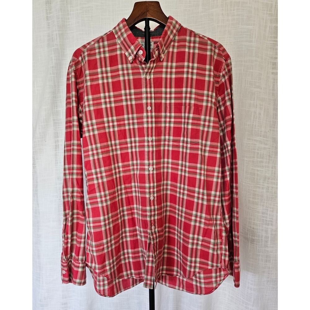 J.Crew Button Down Shirt Mens L Red Plaid Tailored Fit Cotton Preppy Classic